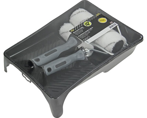 Verfapplicatieset met verfbak, verfrollers en handgrepen, verpakt