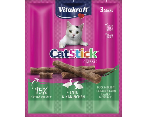VITAKRAFT Kattensnack catstick eend en konijn 3 st Vitakraft Catstick Classic kattensnack met eend en konijn, 3 stuks