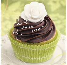 Decoratieve muffin met chocoladeglazuur, hagelslag en roos