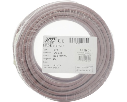 Siliconenkabel 3G 0,75 met een lengte van 25 meter