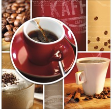 Collage met koffiebonen en verschillende soorten koffie
