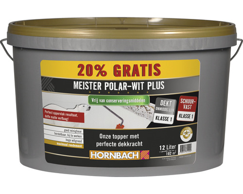 HORNBACH Muurverf Meister Polar plus conserveringsmiddelvrij wit 10 l + 20%