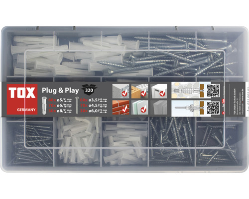 TOX Assortimentsdoos Plug & Play, 320 stuks TOX Plug-and-Play pluggen- en schroevenset, 320-delig, voor verschillende materialen