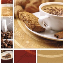Collage met koffie, gebak en koffiebonen