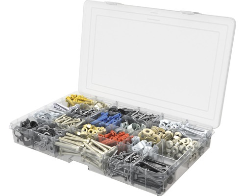 Assortimentsdoos met schroeven, moeren, pluggen en sluitringen