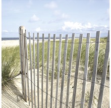 Houten hek op het strand met uitzicht op de zee