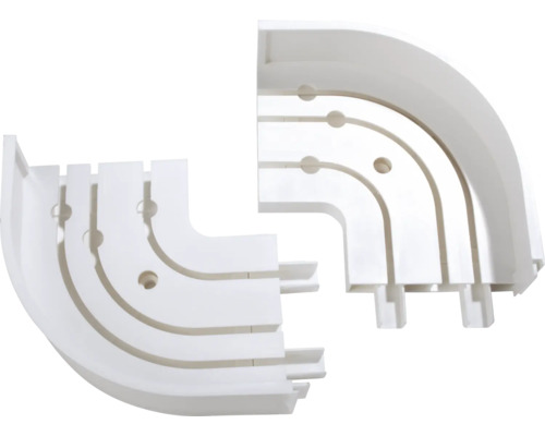 Twee witte hoekstukken voor kabelkanalen
