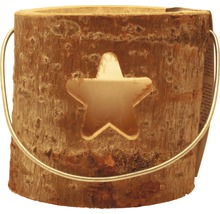 Houten pot met steruitsnijding en metalen handvat