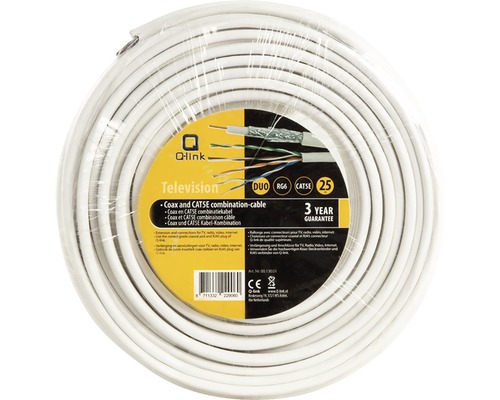 Q-Link coax- en CAT5E-combinatiekabel, rol van 25 meter