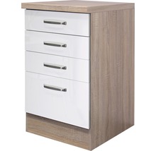 Nachtkastje met vier lades in houtlook en wit