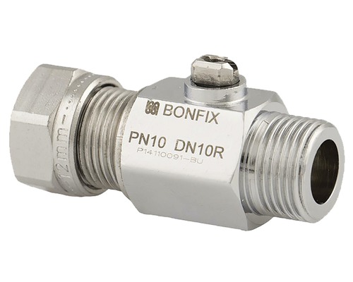 BONFIX Verchroomde rechte stopkraan vlakke draad 15 mm x 3/8" buitendraad Bonfix kogelkraan met 12 mm diameter