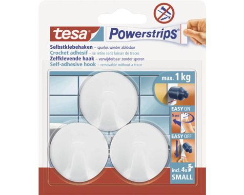 TESA Powerstrips zelfklevende haak small rond wit 3 stuks