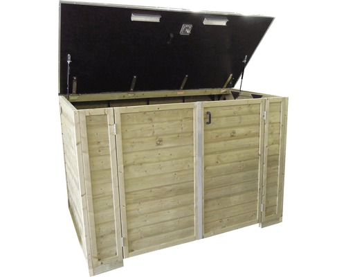 Houten afvalcontainerbox voor drie afvalcontainers met open deksel