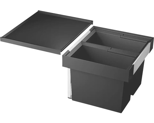 Afvalscheidingssysteem voor keukenmontage met twee bakken en een deksel