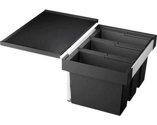 Afvalscheidingssysteem met drie bakken en deksel voor keukenmontage