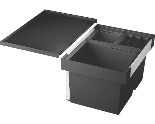 Keukenkastlade met verschillende containers en afdekking