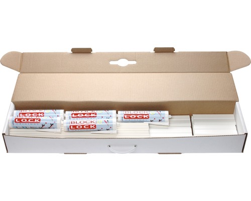 Open kartonnen doos met Block Lock Original afdichtmiddel