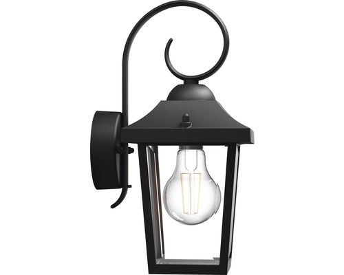 Zwarte wandlamp in lantaarnstijl met gloeilamp