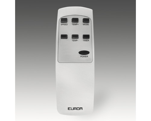 Eurom afstandsbediening met knoppen voor snelheid, temperatuur, modus, timer en vermogen