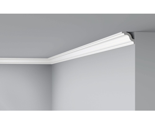 DECOFLAIR Sierlijst plafond D7 4,5x4x200 cm 2 stuks Kamerweergave met witte sierlijst aan het plafond