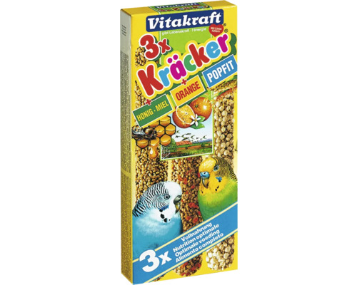 VITAKRAFT, Vogelsnack honing, sinaasappel en gierst kracker voor parkieten, 3 st, 80 gr