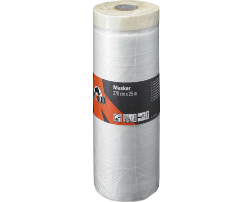 ROXOLID Schilderstape met folie beige 270 cm x 25 m Afdekfolie, 270 cm x 25 m, op rol