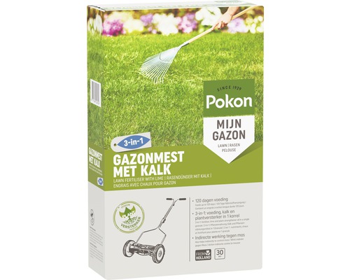 Pokon gazonmest met kalk, 3-in-1 verpakking