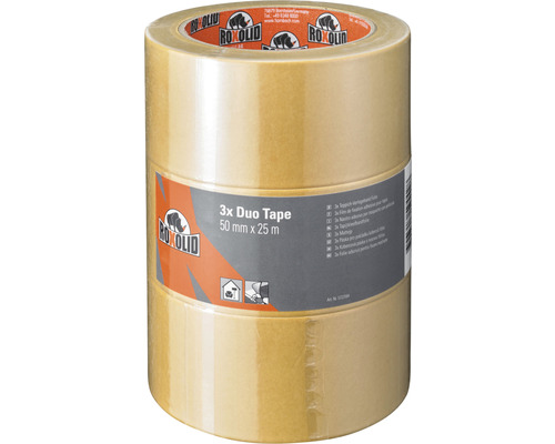 ROXOLID Duo Tape dubbelzijdig tapijttape bruin 50 mm x 25 m 3 stuks Drie rollen Rokolid Duo Tape, 50 mm x 25 m