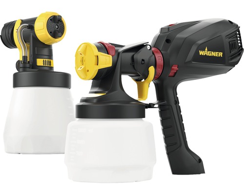 Twee verfspuitsystemen met reservoir voor verfopslag