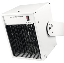 Witte elektrische kachel voor wandmontage met beschermrooster en 5 kilowatt vermogen