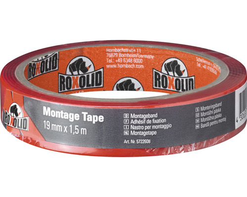 ROXOLID Montagetape transparant 1,5 m x 19 mm Roxolid montagetape 19 mm maal 1,5 meter