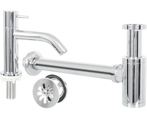 Wastafelkraan, sifon en afvoergarnituur voor de wastafel