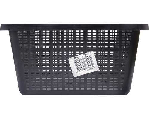 Kunststof mand met rechthoekige openingen en etiket