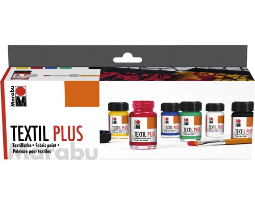 Marabu Textiel Plus textielverf set met kleuren en penseel