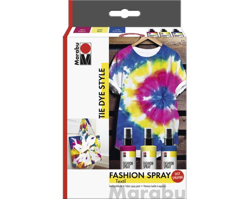 Marabu Tie Dye Style textielspray set met T-shirt en tas als ontwerpvoorbeelden
