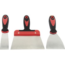Drie plamuurmessen met kunststof handgreep