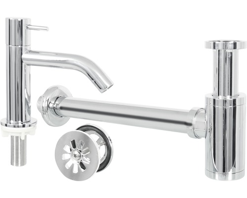 Wastafelkraan met sifon, afvoergarnituur en montageaccessoires