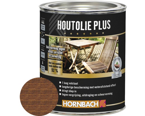 HORNBACH Houtolie plus bangkirai 750 ml Pot Houtolie Plus met voorbeeldtoepassing