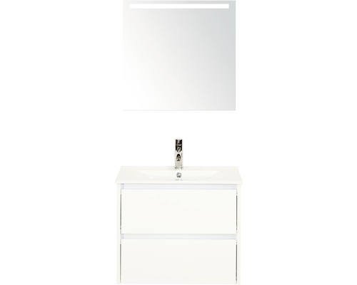 Badkamermeubelset Dante 60 cm keramische wastafel incl. spiegel met verlichting wit hoogglans