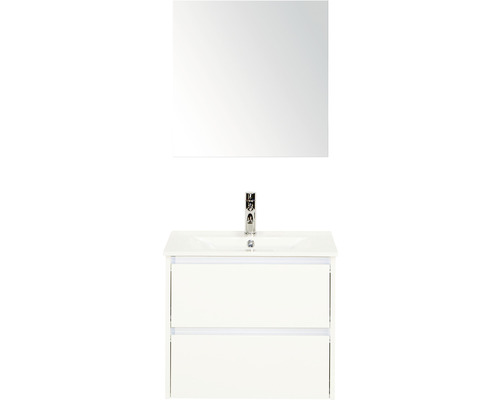 Badkamermeubelset Dante 60 cm keramische wastafel incl. spiegelkast wit hoogglans