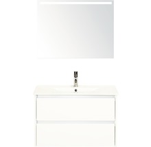 Badkamermeubelset Dante 80 cm keramische wastafel incl. spiegel met verlichting wit hoogglans-thumb-0