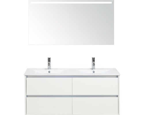 Badkamermeubelset Dante 120 cm keramische wastafel incl. spiegel met verlichting wit hoogglans