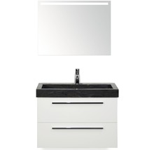 SANOX Badkamermeubelset Seville met LED lichtspiegel en zwarte wastafel 81 cm wit