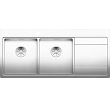 Spoelbak van roestvrij staal met twee wasbakken en afdruiprek