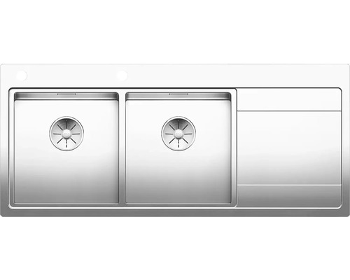 Spoelbak van roestvrij staal met twee wasbakken en afdruiprek