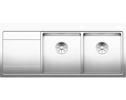 Roestvrijstalen spoelbak met twee bakken en afdruipvlak