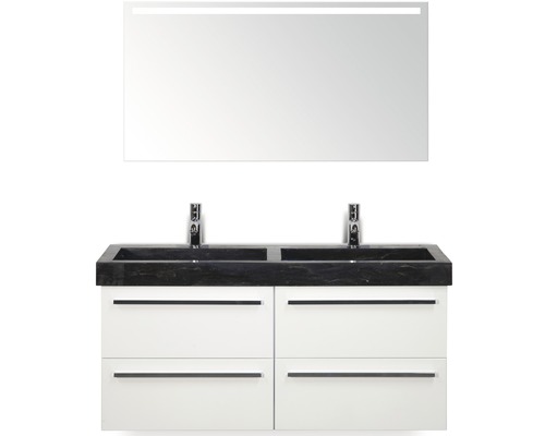 SANOX Badkamermeubelset Seville met LED lichtspiegel en zwarte wastafel 121 cm wit SANOX Badkamermeubelset Seville met LED lichtspiegel en zwarte wastafel 121 cm wit