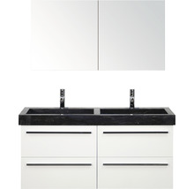 Wastafelcombinatie met dubbele wastafel, onderkast en spiegelkast voor de badkamer