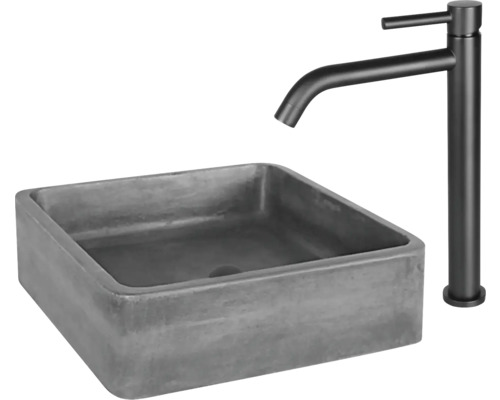 Betonnen opzetwastafel met kraan
