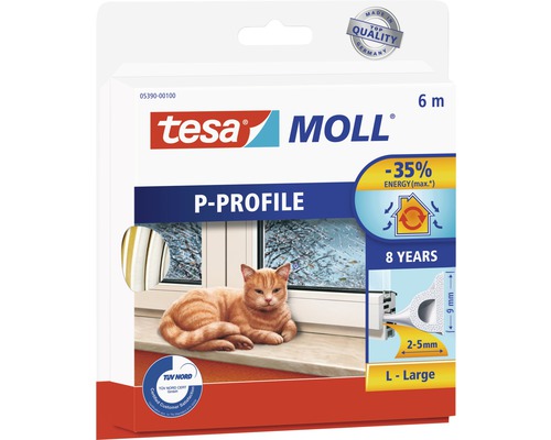 TESA Moll tochtband P-profiel zelfklevend wit 9 mm x 6 m